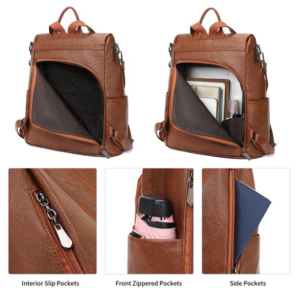 6170 Backpack Purse PU Leather Anti-theft Casual Shoulder Bag Convertible main image 7